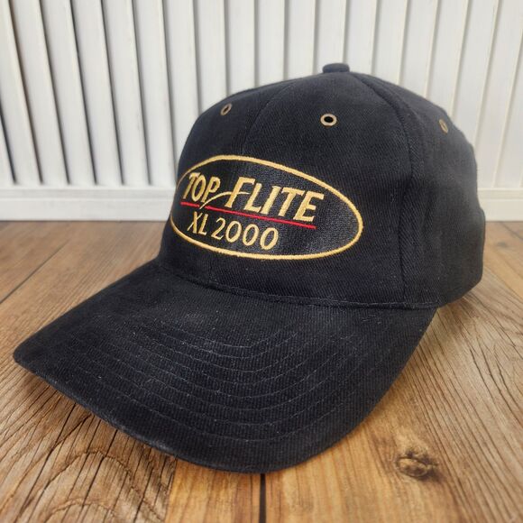 VINTAGE Top Flite XL 2000 Strapback Golf Hat Cap Black Gold Embroidered Logo - Picture 1 of 10